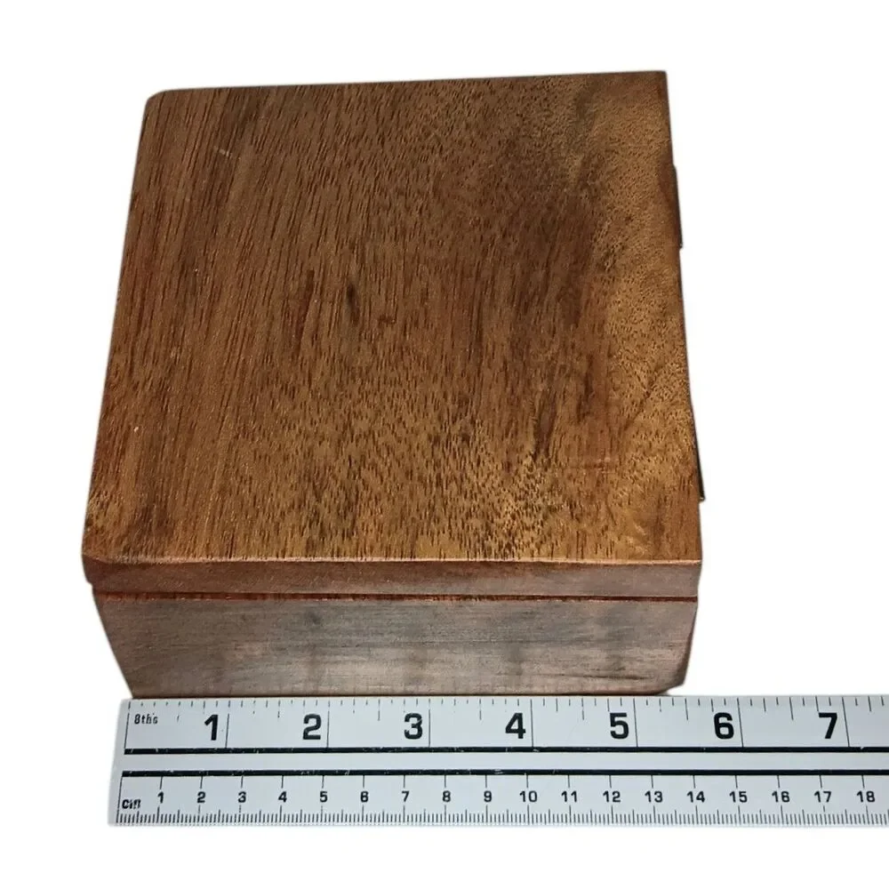 Wood Hinged Box Square With Round Interior Cutout Felt Lined 5.75
